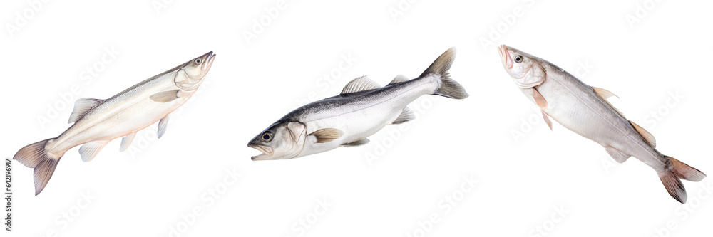 European Hake fish against white transparent background