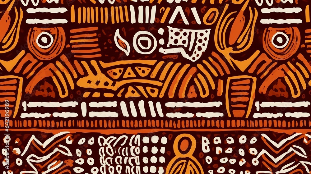 Beautiful pattern with seams and textures with traditional African hand drawn ornaments.