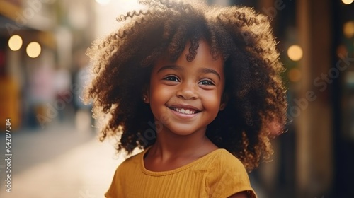 beautiful African American girl with an infectious smile that warms the heart. This touching image is in high demand for marketing campaigns and children's publications.