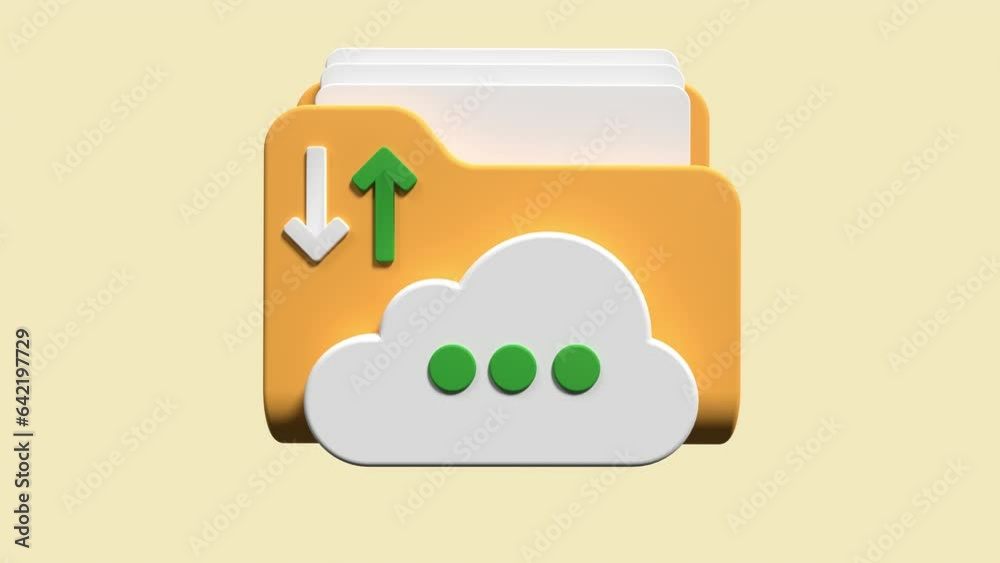 Cloud storage 3d animation. File transfer concept. Cloud download and ...