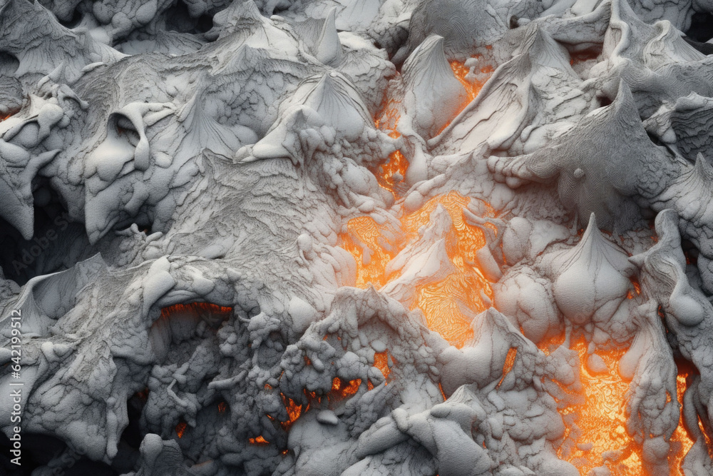 Close up of a white lava flow of volcano. Generative AI
