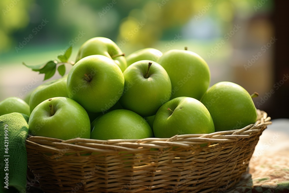 fresh apples on a fruit basket with blurred background fresh apples on a fruit basket with blurred background