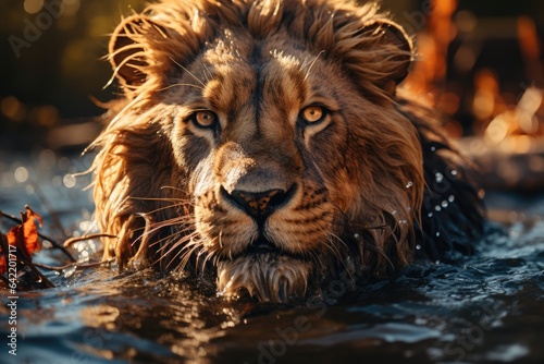 Nature s Mirage Shattered  Witnessing a Lion s Apparition as It Emerged from the Depths of Water 