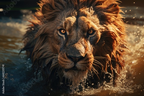 Majestic Surprise: A Fearsome Lion Emerged Gracefully from the Crystal-Clear Waters