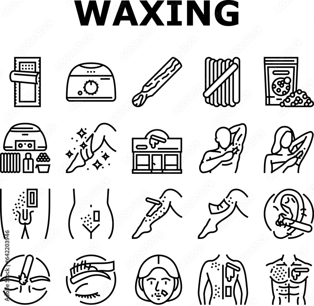 wax hair salon depilation icons set vector. spa body, sugar beauty