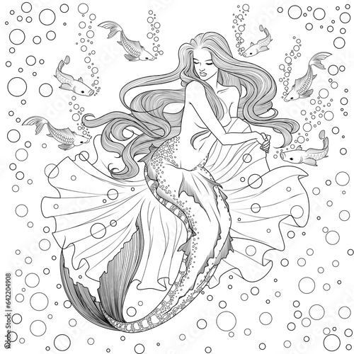 handrawn mermaid line art illutration