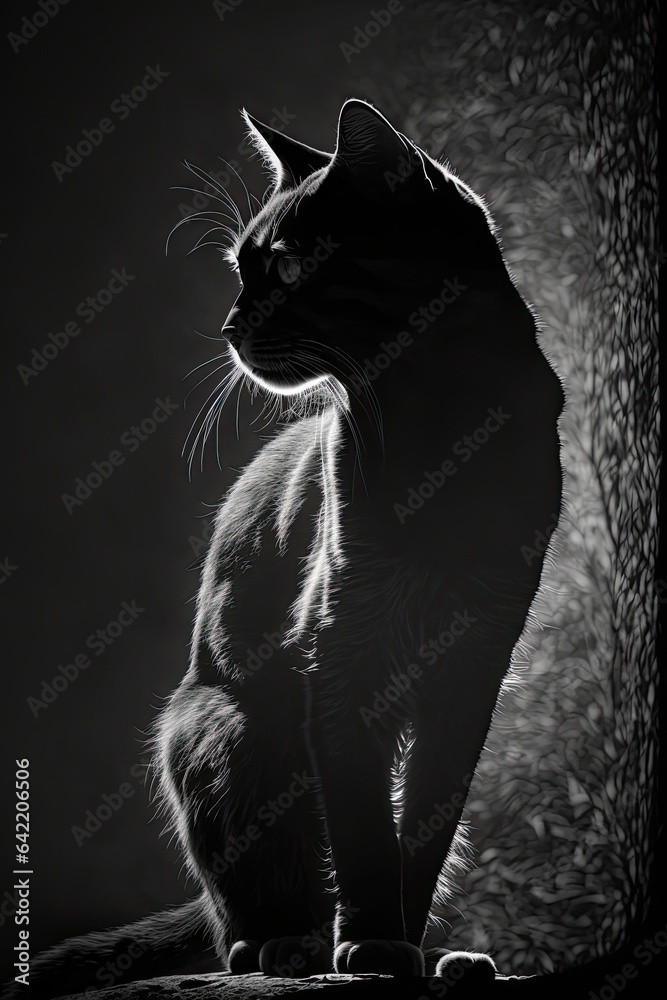 kitty cat silhouette contour black white backlit motion tattoo professional photography