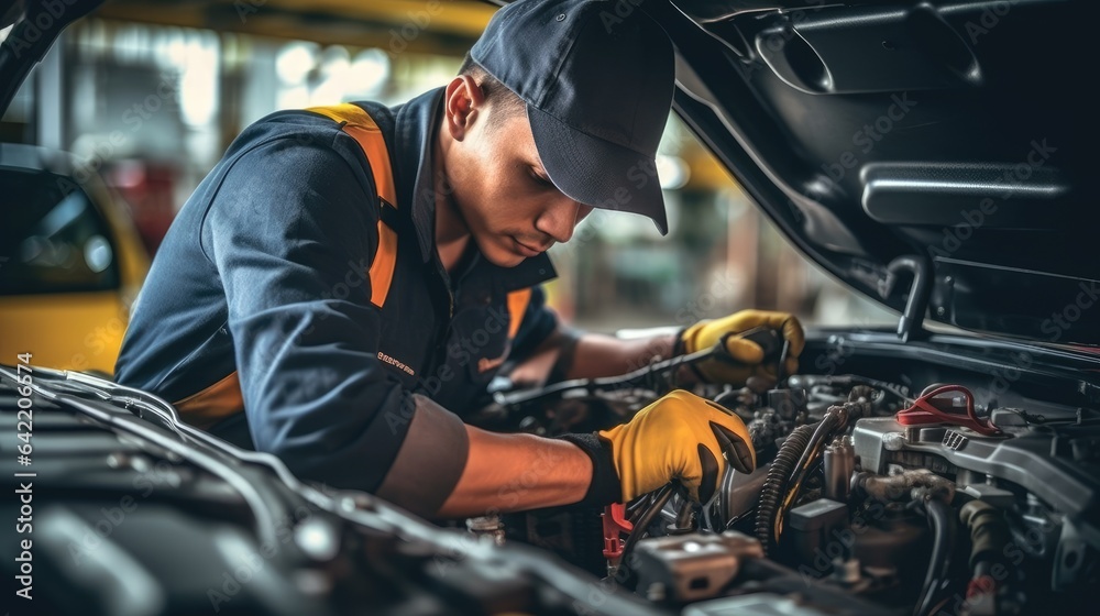 Man repairing the car's engine