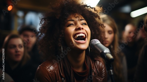 A singer singing in an underground bar