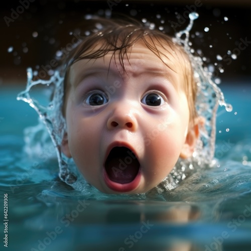 Surprised baby immersed in ...