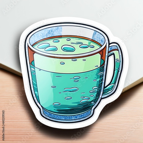 A Colorful Sticker of a Cup of Water with a White Outline, Perfect for Adding a Pop of Fun to Any Surface photo