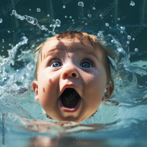 Surprised baby immersed in ...