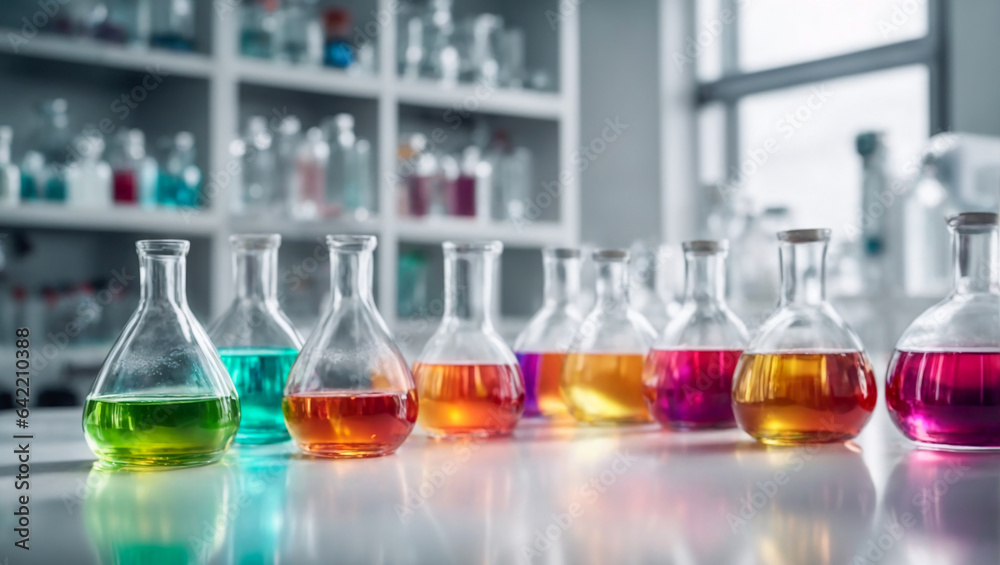 Glass flasks in the laboratory Glass flasks in the laboratory