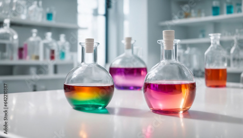 Glass flasks in the laboratory