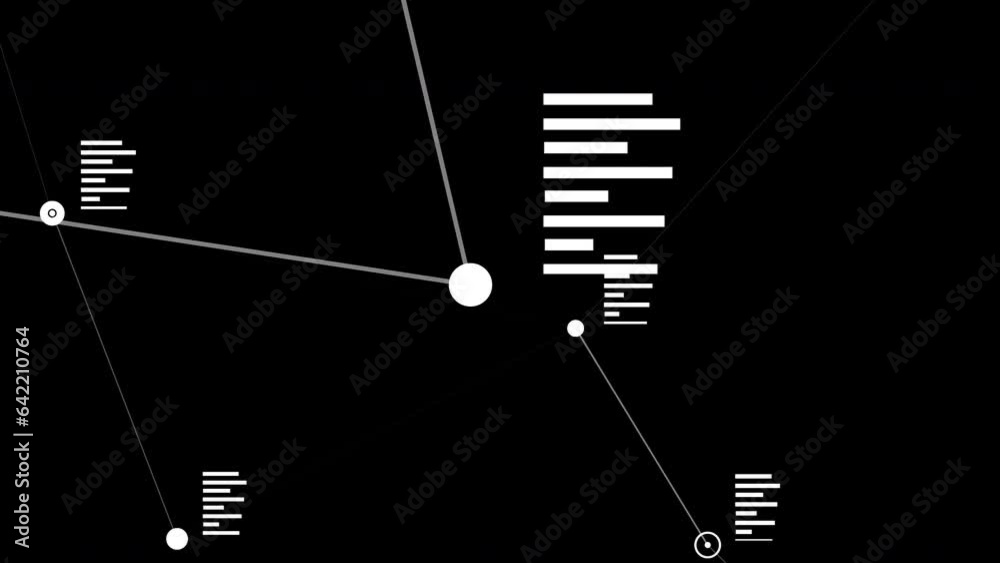 3D geometric loop animation of connected pulsing dots and pretended text scrolling template, 4K intro background 