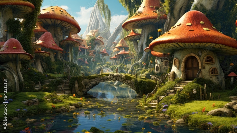Magical mushroom house and village Magical mushroom house and village