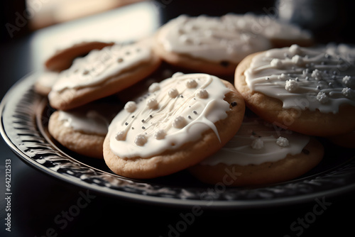 a closeup of Frosted cookies, AI generated, Generative AI, AI Art, illustration,