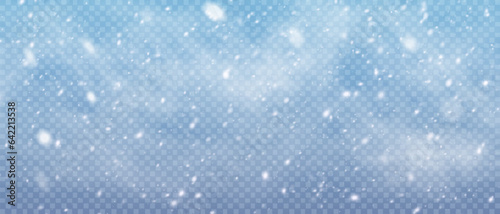 Falling Christmas snowflakes in transparent beauty, delicate and small, isolated on a clear background. Snowflake elements, snowy backdrop. Vector illustration of intense snowfall, snowflakes in diver © David