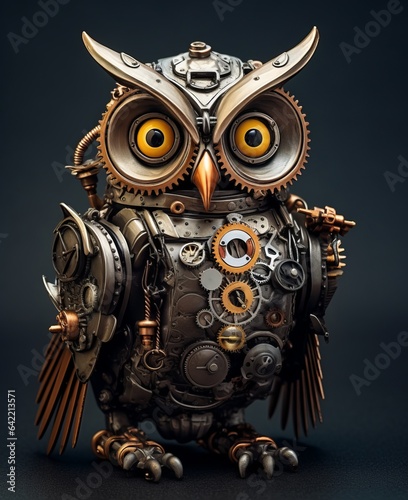 Steampunk creatures owl, very detailed, big eyes, top quality, 9:11 format