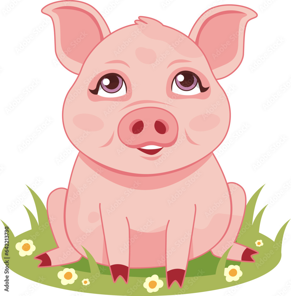ute pretty pig on a meadow.Kids illustration. ute pretty pig on a meadow.Kids illustration.