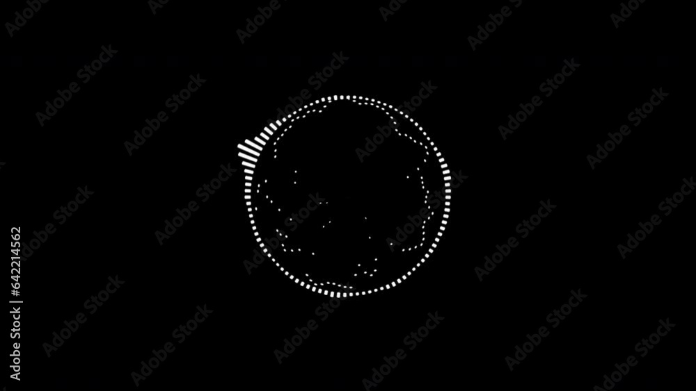 A graphic circular loop of rhythmic audio frequency sound waves in the background