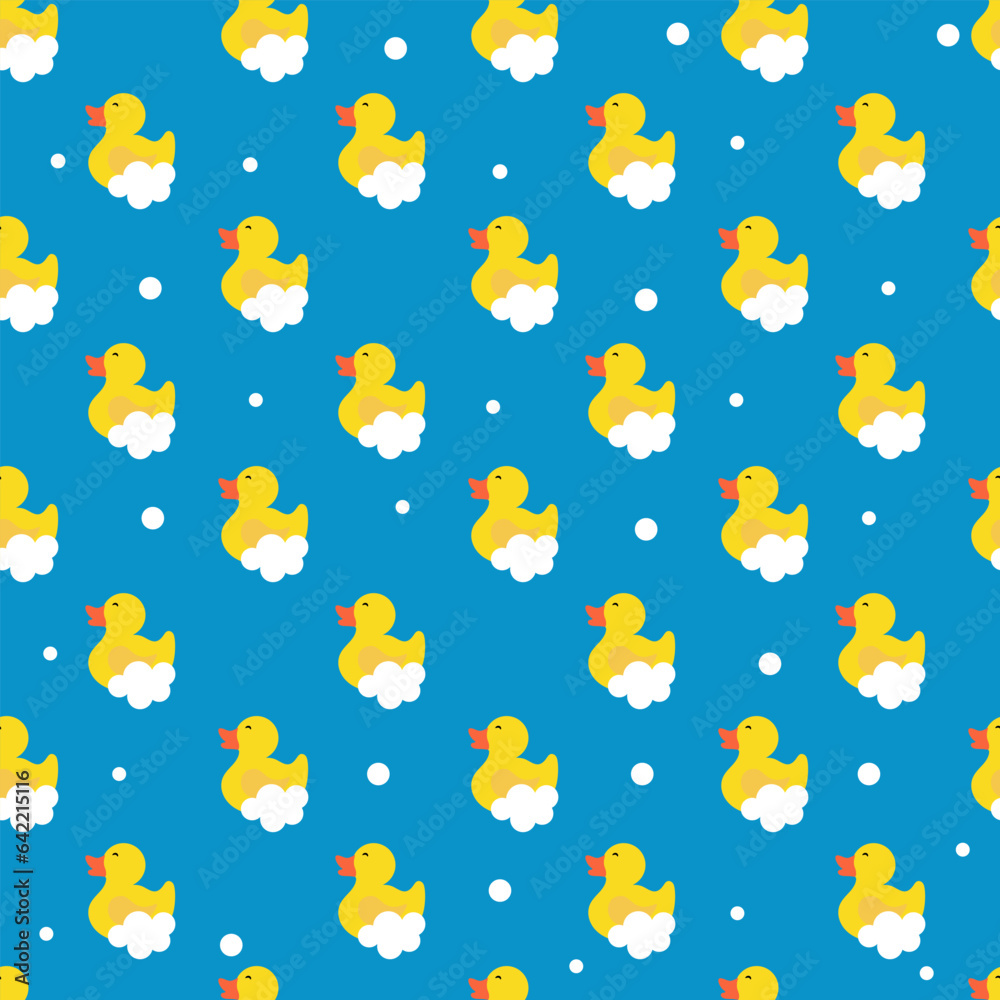 Cute rubber duck with foam and bubbles. Funny seamless pattern Cute rubber duck with foam and bubbles. Funny seamless pattern