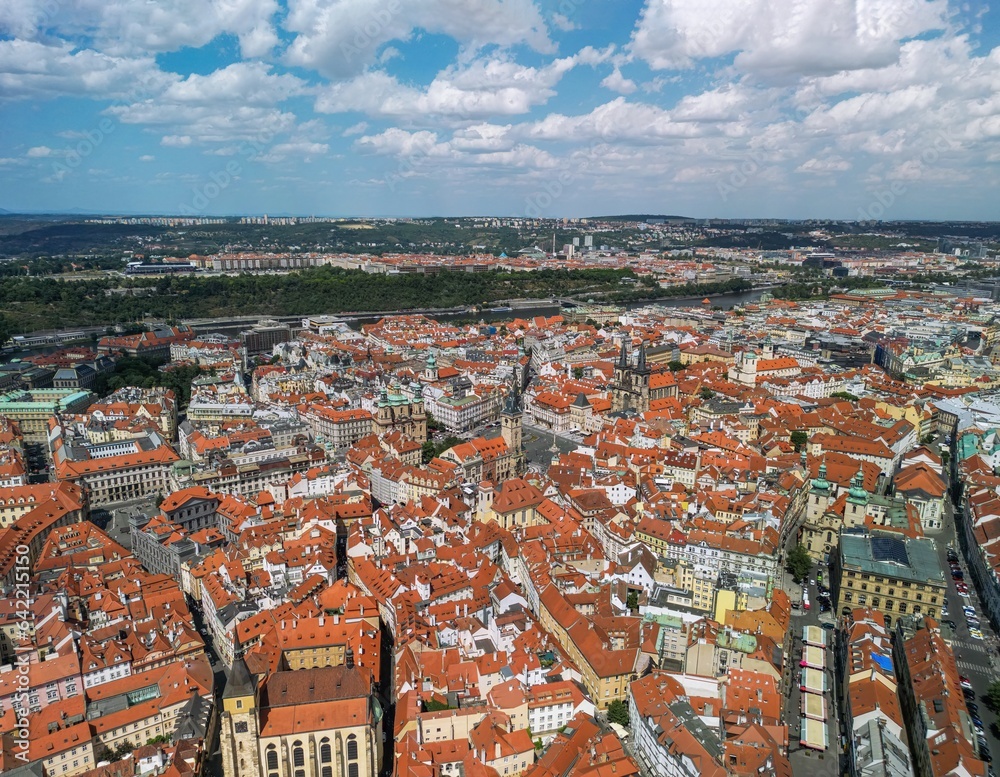 Obraz premium The drone aerial view of old town of Prague, Czech Republic. 