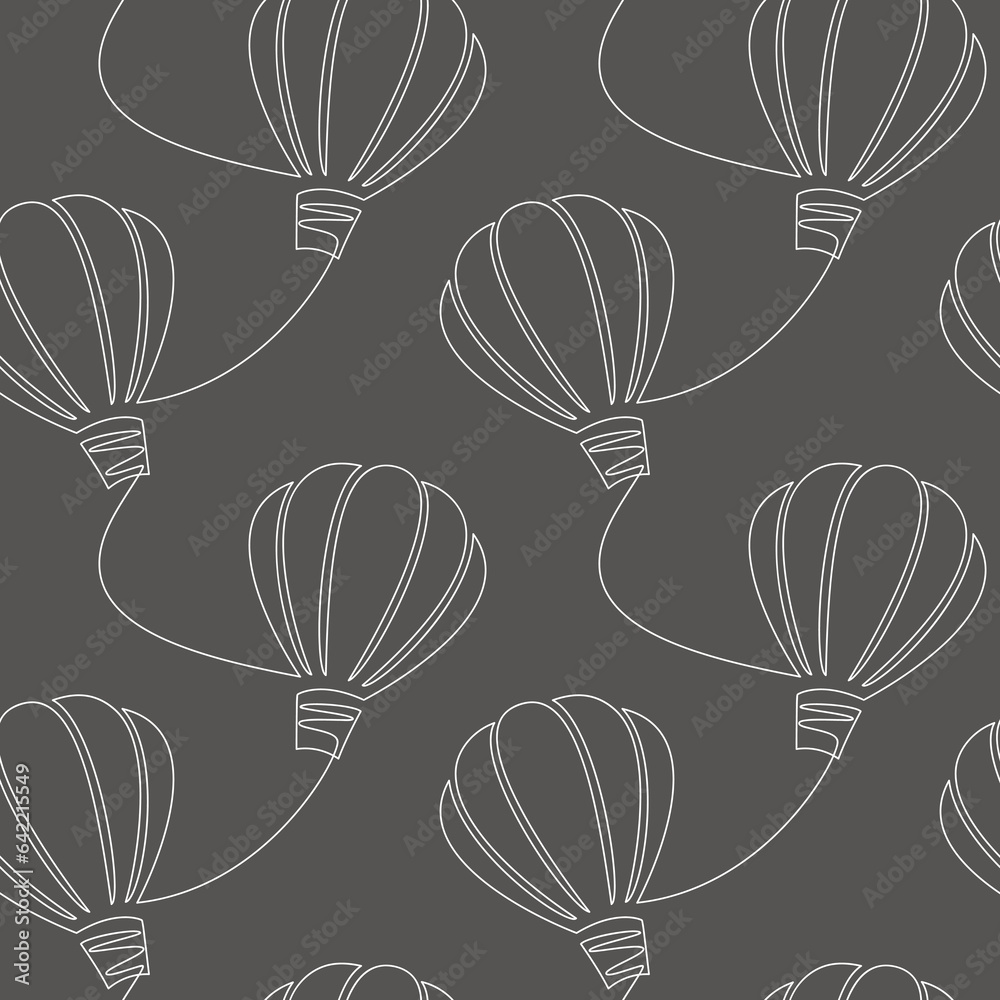 Fototapeta premium Air balloon seamless pattern vector. Line continuous drawing. Cartoon background illustration. Hand drawn linear icon. Graphic design, print, banner, card, poster, brochure, wallpaper, doodle backdrop