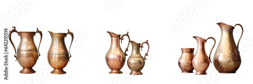 Antique copper brass jugs on transparent background photo