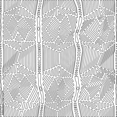 White background with black pattern. Texture with figures from lines.Line shape design.Abstract background for web page, textures, card, poster, fabric, textile. Monochrome graphic repeating design. 