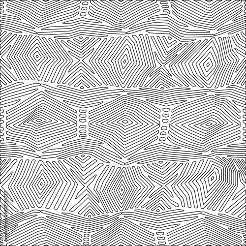 White background with black pattern. Texture with figures from lines.Line shape design.Abstract background for web page, textures, card, poster, fabric, textile. Monochrome graphic repeating design. 