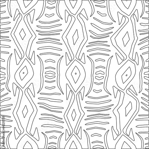 White background with black pattern. Texture with figures from lines.Line shape design.Abstract background for web page, textures, card, poster, fabric, textile. Monochrome graphic repeating design. 