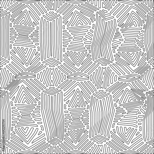 White background with black pattern. Texture with figures from lines.Line shape design.Abstract background for web page, textures, card, poster, fabric, textile. Monochrome graphic repeating design. 