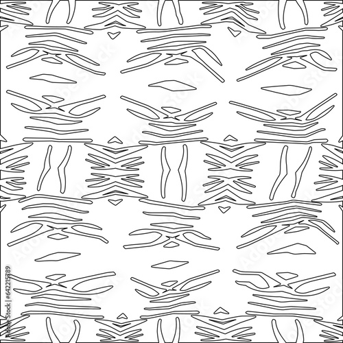 White background with black pattern. Texture with figures from lines.Line shape design.Abstract background for web page, textures, card, poster, fabric, textile. Monochrome graphic repeating design. 