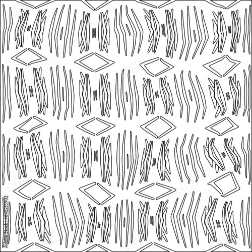 White background with black pattern. Texture with figures from lines.Line shape design.Abstract background for web page, textures, card, poster, fabric, textile. Monochrome graphic repeating design. 