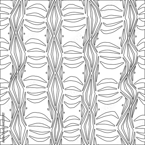 White background with black pattern. Texture with figures from lines.Line shape design.Abstract background for web page, textures, card, poster, fabric, textile. Monochrome graphic repeating design. 