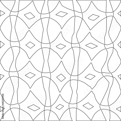 White background with black pattern. Texture with figures from lines.Line shape design.Abstract background for web page, textures, card, poster, fabric, textile. Monochrome graphic repeating design. 