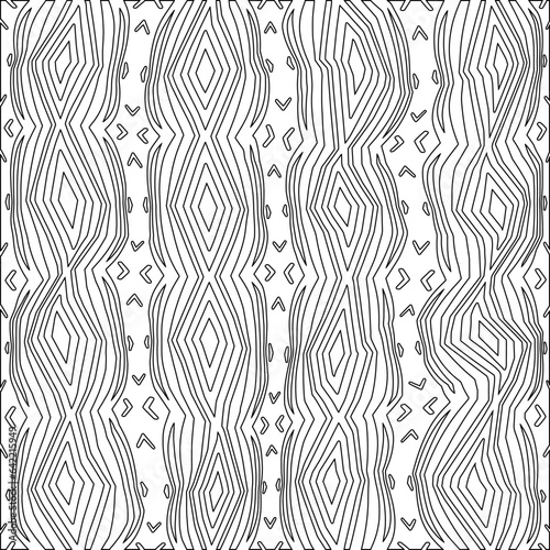 White background with black pattern. Texture with figures from lines.Line shape design.Abstract background for web page, textures, card, poster, fabric, textile. Monochrome graphic repeating design. 
