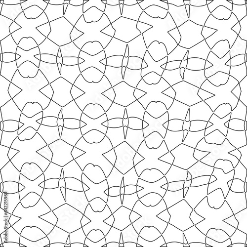 White background with black pattern. Texture with figures from lines.Line shape design.Abstract background for web page, textures, card, poster, fabric, textile. Monochrome graphic repeating design. 