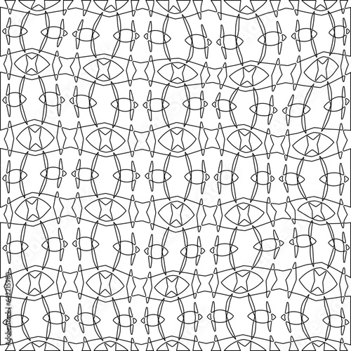 White background with black pattern. Texture with figures from lines.Line shape design.Abstract background for web page, textures, card, poster, fabric, textile. Monochrome graphic repeating design. 