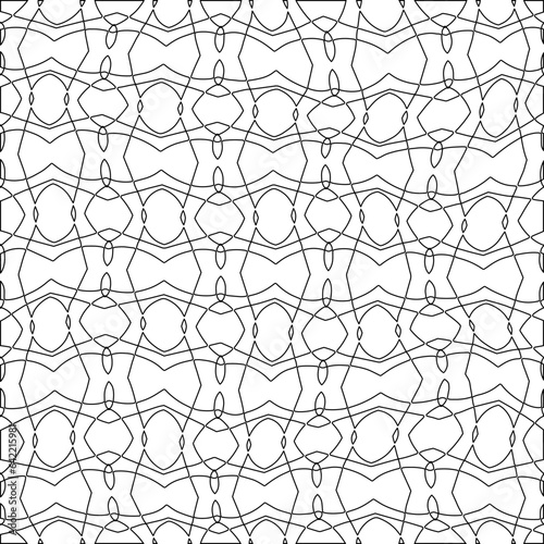 White background with black pattern. Texture with figures from lines.Line shape design.Abstract background for web page, textures, card, poster, fabric, textile. Monochrome graphic repeating design. 