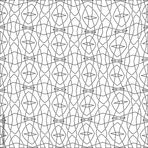 White background with black pattern. Texture with figures from lines.Line shape design.Abstract background for web page, textures, card, poster, fabric, textile. Monochrome graphic repeating design. 