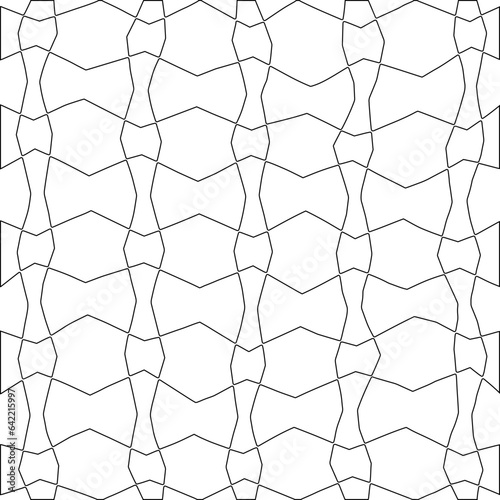 White background with black pattern. Texture with figures from lines.Line shape design.Abstract background for web page, textures, card, poster, fabric, textile. Monochrome graphic repeating design. 
