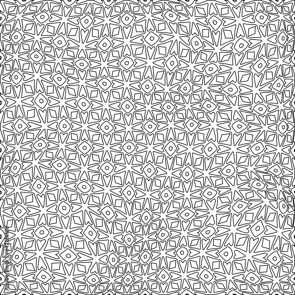 White background with black pattern. Texture with figures from lines.Line shape design.Abstract background for web page, textures, card, poster, fabric, textile. Monochrome graphic repeating design. White background with black pattern. Texture with figures from lines.Line shape design.Abstract background for web page, textures, card, poster, fabric, textile. Monochrome graphic repeating design.