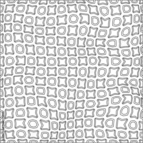 White background with black pattern. Texture with figures from lines.Line shape design.Abstract background for web page, textures, card, poster, fabric, textile. Monochrome graphic repeating design. 