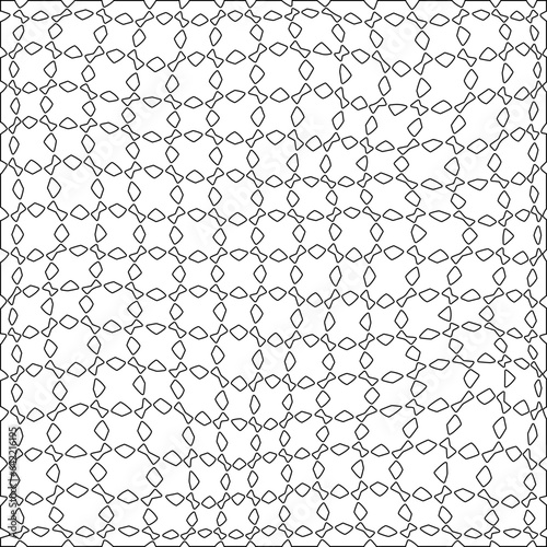 White background with black pattern. Texture with figures from lines.Line shape design.Abstract background for web page, textures, card, poster, fabric, textile. Monochrome graphic repeating design. 