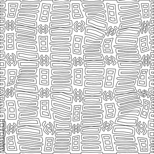 White background with black pattern. Texture with figures from lines.Line shape design.Abstract background for web page, textures, card, poster, fabric, textile. Monochrome graphic repeating design. 