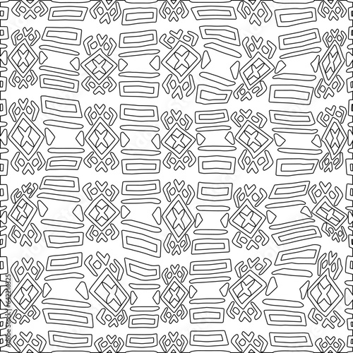 White background with black pattern. Texture with figures from lines.Line shape design.Abstract background for web page, textures, card, poster, fabric, textile. Monochrome graphic repeating design. 