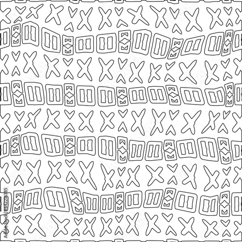White background with black pattern. Texture with figures from lines.Line shape design.Abstract background for web page, textures, card, poster, fabric, textile. Monochrome graphic repeating design. 