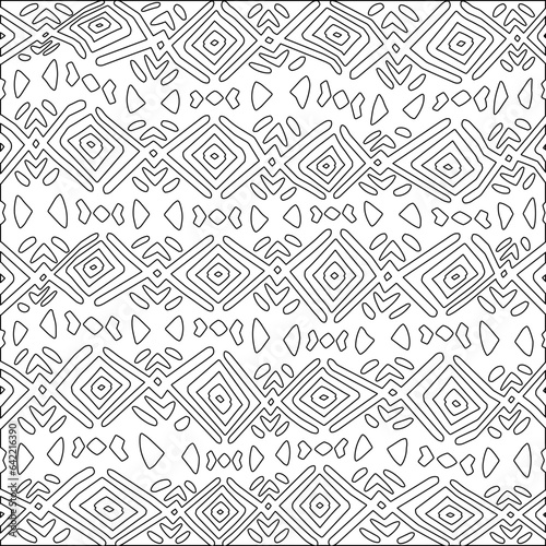 White background with black pattern. Texture with figures from lines.Line shape design.Abstract background for web page, textures, card, poster, fabric, textile. Monochrome graphic repeating design. 